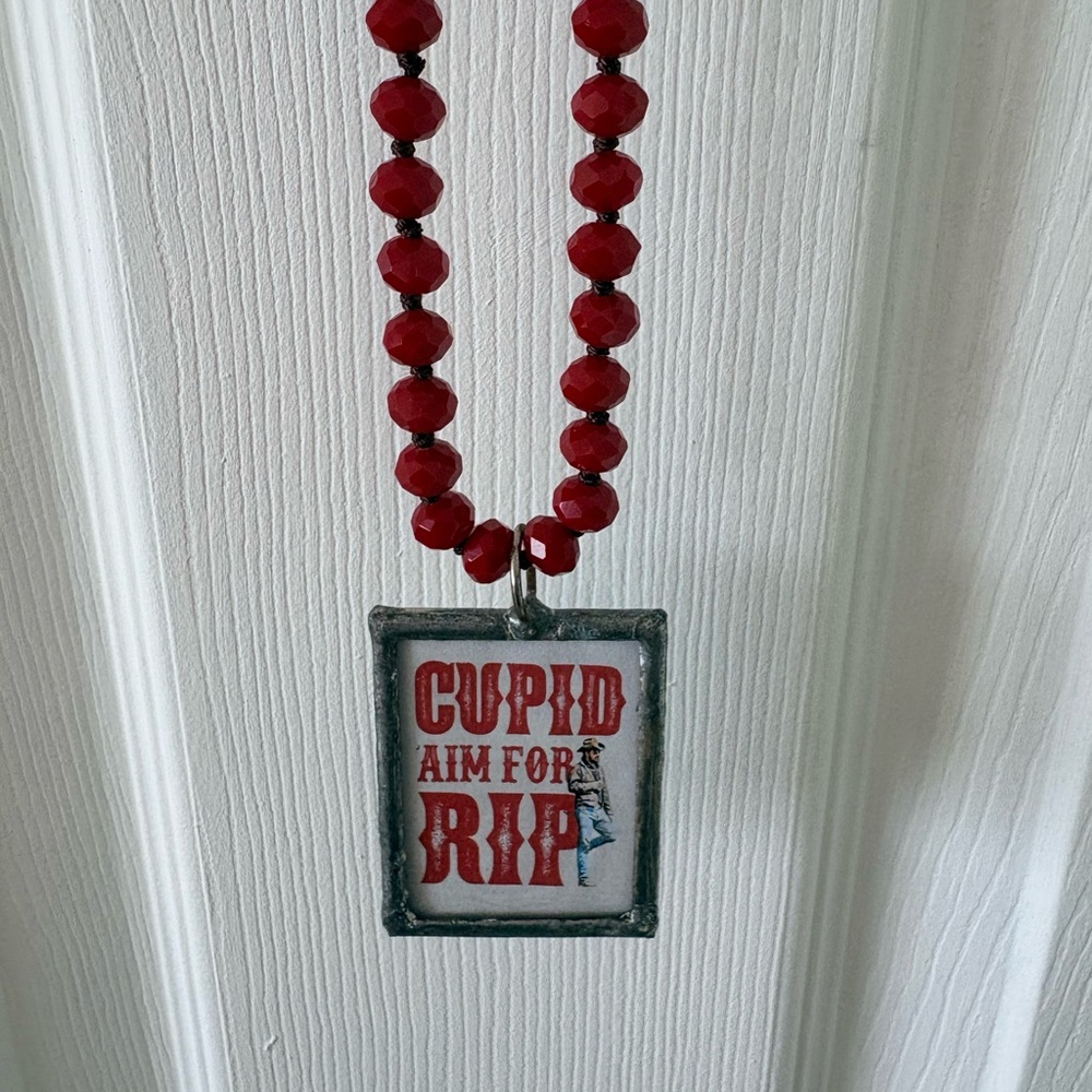 Red Beaded Pendant Necklace - 'Cupid Aim for Rip' Pendant